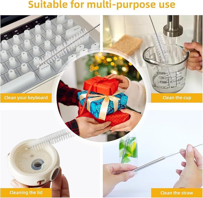 Straw Cleaner Brush Kit 10 pcs, 8 inche Extra Long Sizes of Straw Brushes for 40/30/20/14 oz Stanley Mug, Water Bottle, Sippy Cups, Pipes, Stainless Steel Drinking Straws, Tubes
