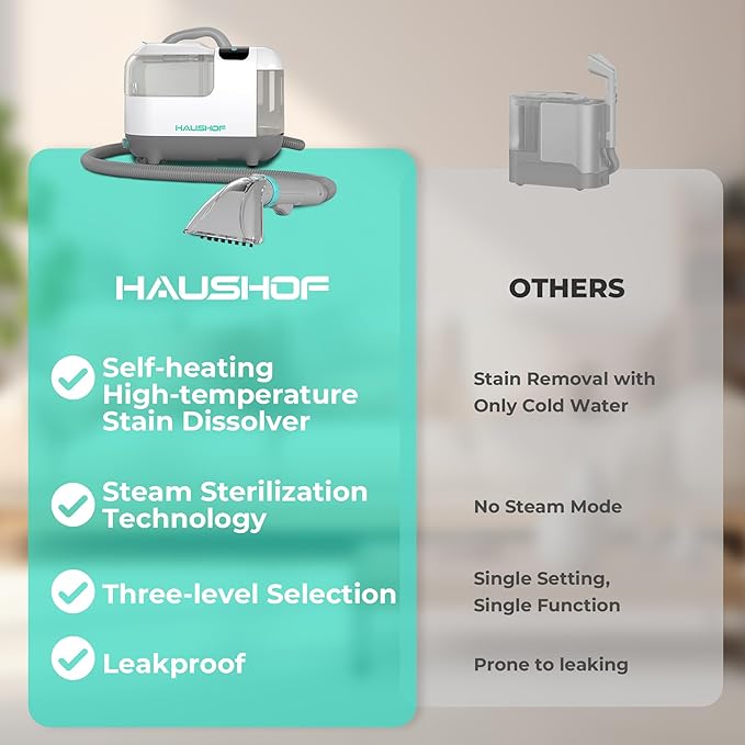 HAUSHOF Steam Portable Carpet and Upholstery Cleaner, Deep Couch Cleaner Machine with 3 Powerful Cleaning Modes for Pet Stains, Sofa, Rug, Mattress, Car Seat and Curtain, Spot & Stain Cleaner Included
