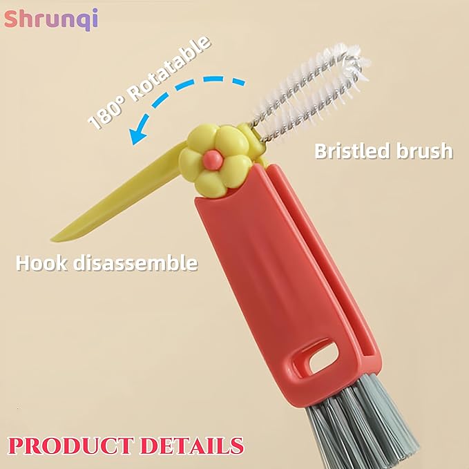3 in 1 Cup Lid Cleaning Brush, 3 in 1 Multifunctional Cleaning Brush Portable Cup Lid Cleaner for Bottle Gap Tight Spaces Cup, Portable Cup Lid Cleaner with Brush, 3 Pcs