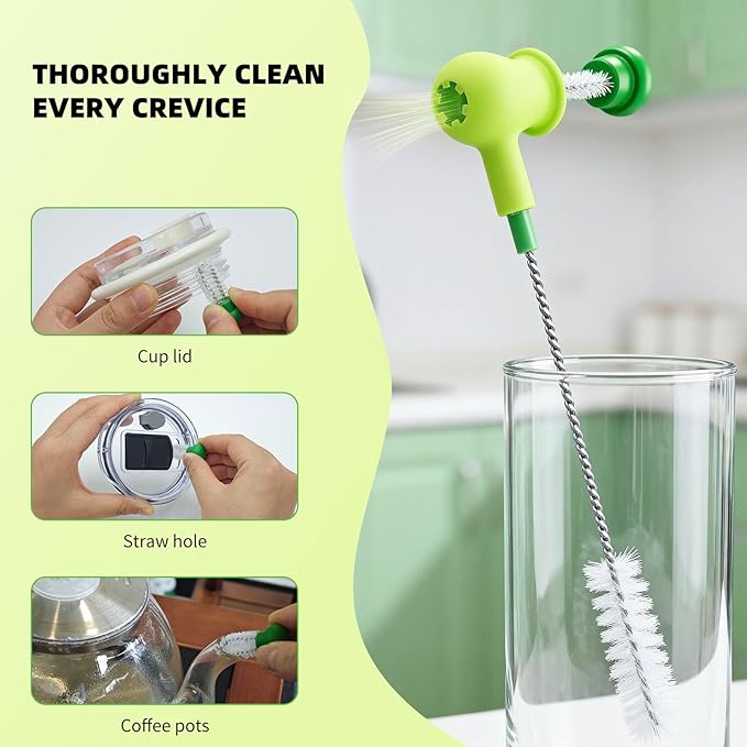 3 Pack Straw Cleaner Brush with Crevice Cleaning Tool Drinking Straws Cleaning Brush for Sippy Cup Water Bottle Tubes Tumbler 2-in-1 Reusable Pea Long Straw Pipe Cleaner Brushes