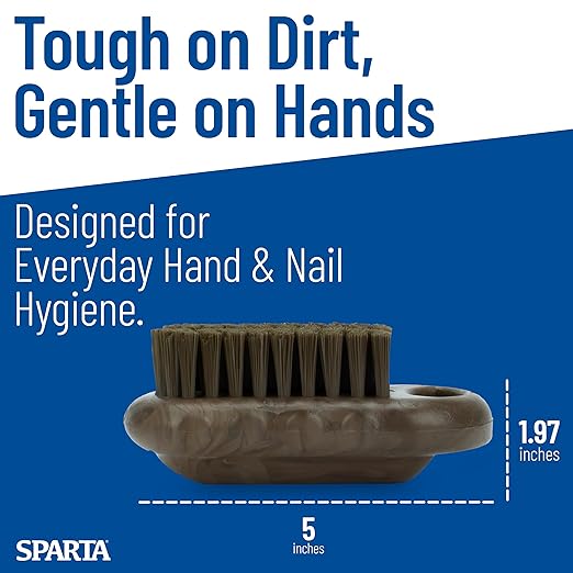 SPARTA Nail Scrub Brush Commercial-Grade, Heavy-Duty Hand and Fingernail Brush with Stiff Bristles for Gardeners, Mechanics, And Foodservice Personnel, Plastic, 5 Inches, Brown, (Pack of 12)