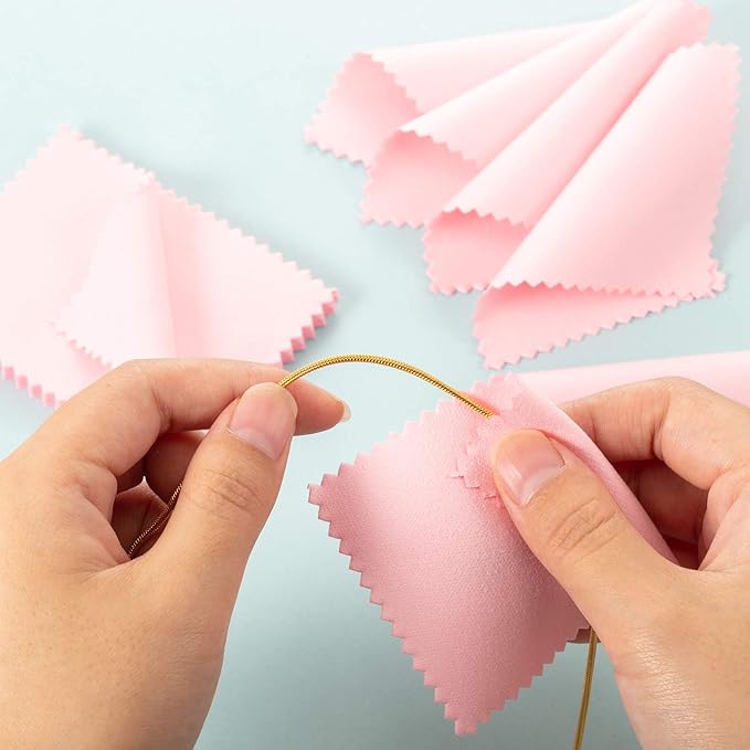 Tatuo 200 Pieces Jewelry Polishing Cloth 2.36 x 3.15 Inch Double-Sided Polishing Cloths Silver Glasses Cleaning Tools for Gold Silver and Platinum Jewelry Watch Coins Glasses(Pink)