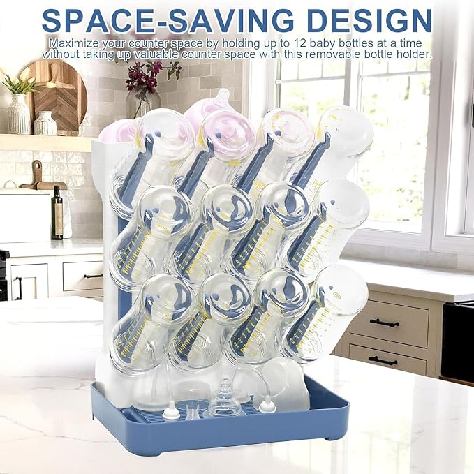 Tecdigbo Baby Bottle Drying Rack, Countertop Bottle Dryer, Cup Drying Rack, for 12Pc Bottles and Accessories,Pump Parts,Pacifiers,for Small Water Cup,Vitality Blue, Free Small Brush for Cleaning