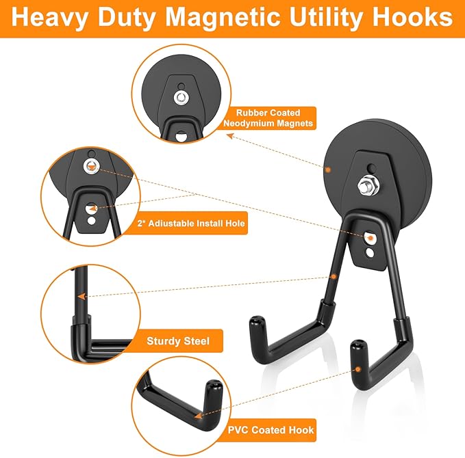 ENUODA Strong Magnetic Hooks Heavy Duty Magnet Garage Hooks for Cruise Magnet Tool Holder for Hanging Garden Tools, Cabinet, Van, Pegbaord, Kitchen, Outdoor, 2 Pack
