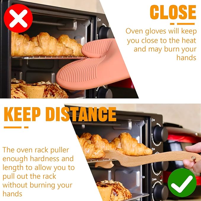 Oven Rack Puller, Wood Oven Rack Push Pull Tool, Prevent Scalding, Pull out Hot Racks Safely, Long Handle Toaster Oven Accessories,Suitable For Kitchen Oven, Air fryer,etc (2)