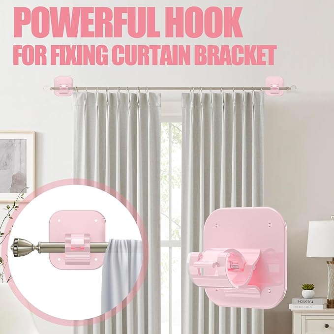 Adhesive Curtain Rods No Drilling Holder,No Drill Curtain Rod Brackets,Renter Friendly Curtain Hooks for Hanging Drapes,Over Blinds for Dorm Apartment Kitchen Bedroom Home