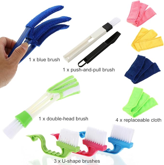 Happyyami 10pcs Air Conditioner Vent and Blinds Cleaning Brush Set, Multi-Functional Dust Removal Tools for Home Use, Sturdy Plastic Handles with Soft Bristles for Shutter and Ac Vent
