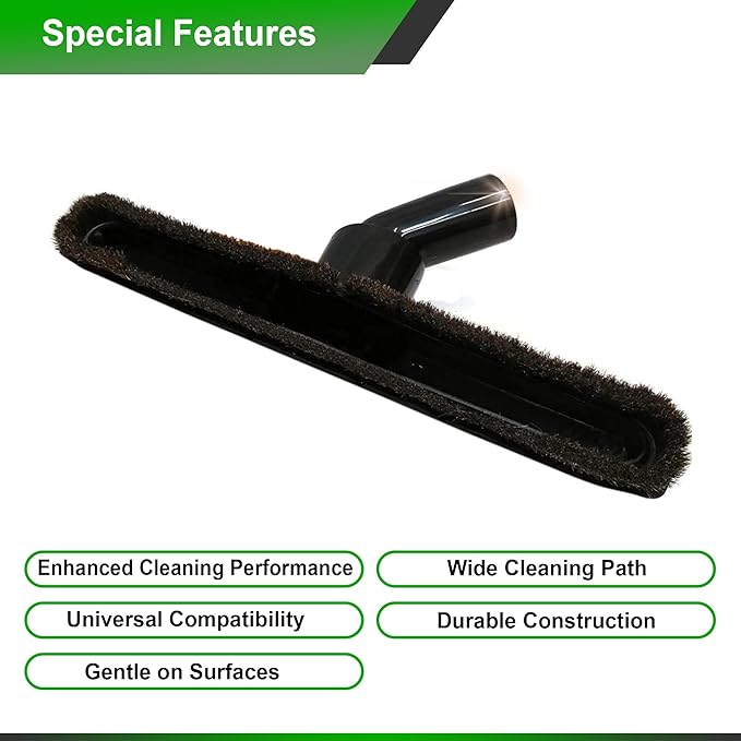 Upgraded Vacuum Floor Brush for Universal Vacuum Cleaners with 1 ¼ inch (1.25'') (32mm) Inner Diameter with Horse Hair Soft Bristles 10” Wide Black (1 Brush Only)