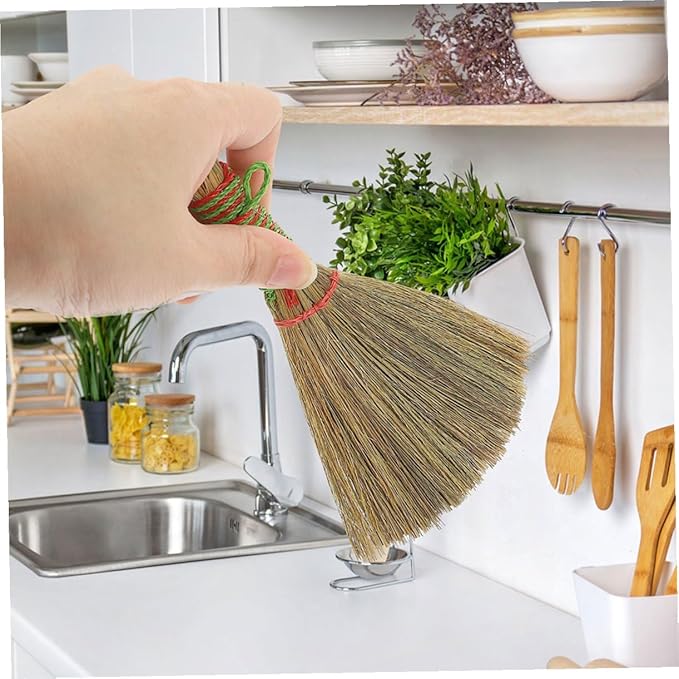 3pcs Portable Desk Brooms Small Whisk Dust Removing Brooms Short Handle Home Cleaning Tools for Desktop Sofa Cabinet Corn Bristle Sweepers