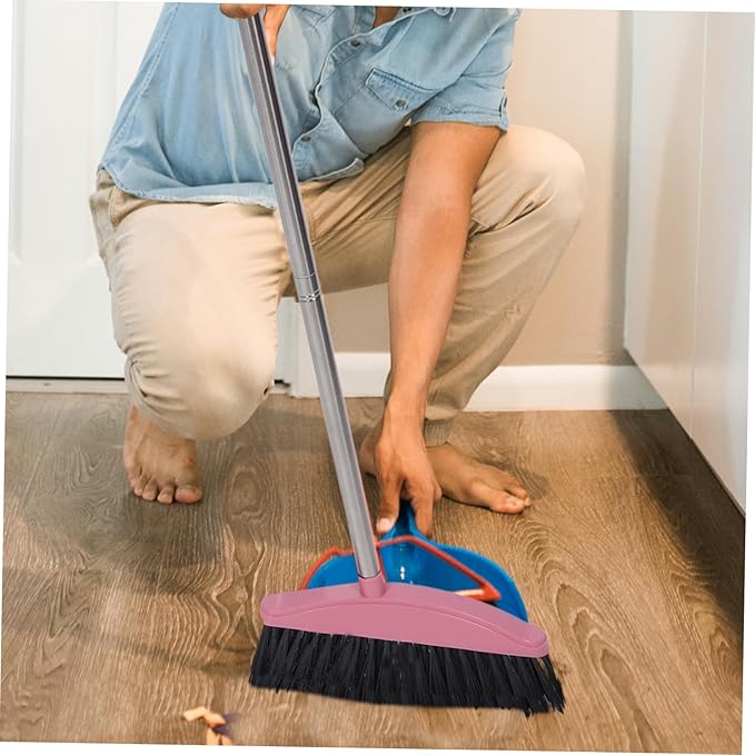 Unomor Clean Broom Stainless Steel Household Broom with Long Handle Soft Bristle Sweeping for Indoor and Outdoor Floor Cleaning Compact Reusable Dust Brush Pink 34.37 * 11.96 * 1.18in
