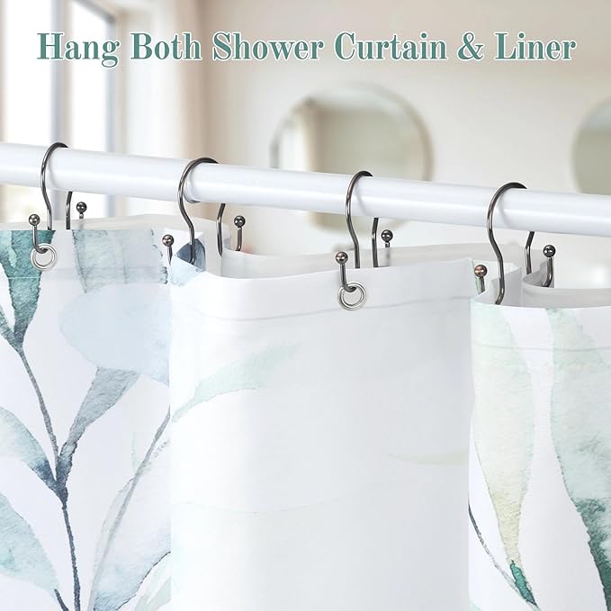 Goowin Shower Curtain Hooks, 12 Pcs Shower Curtain Rings, Stainless Steel Shower Curtain Hangers, Metal Shower Curtain Hooks Rings Rust Proof, Minimalist Shower Hooks for Shower Curtain, Bronze