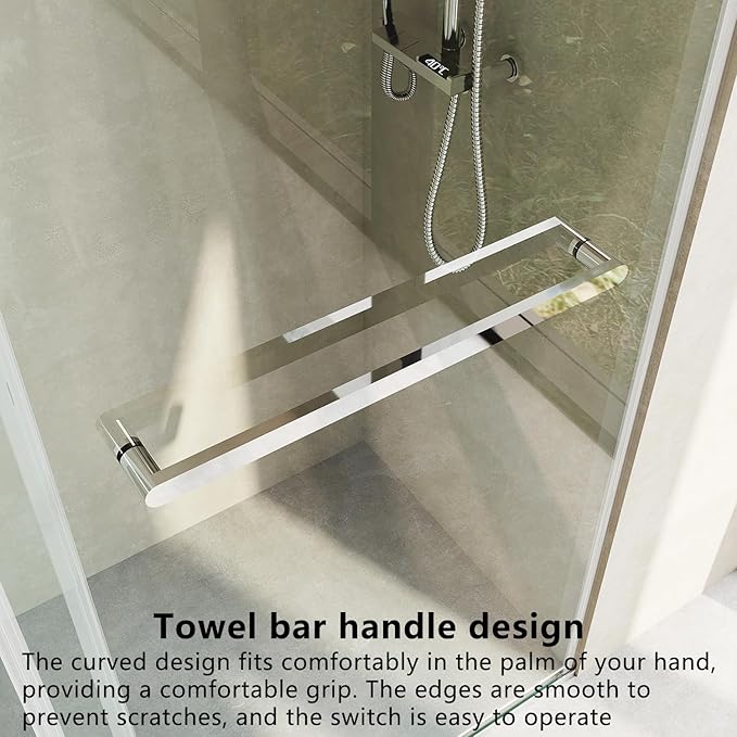 Frameless Soft Close Shower Door, 56"-60 "W, 72 "H, 3/8" (10mm) Clear Tempered Glass, Double Sliding Doors, Chrome Finish.
