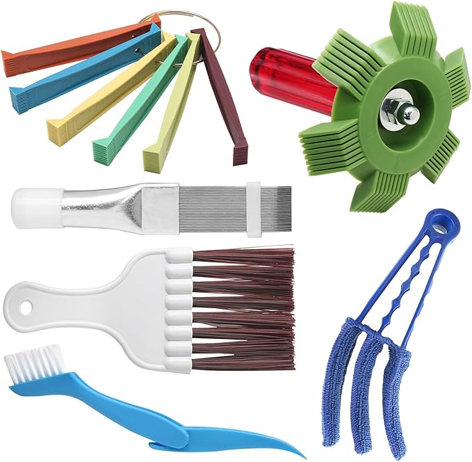 6 pcs Air Conditioning Fin Cleaner Set Air Conditioner Fin Comb Straightener Tool HVAC Coil Cleaning Brush for AC Radiator Evaporator Maintenance Clean Tool