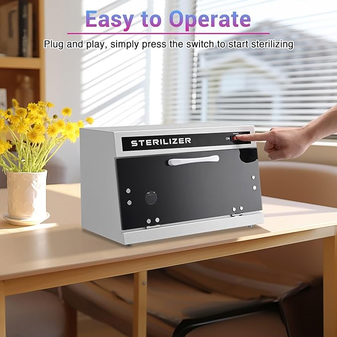 13L Nail Tool Cleaning Machine Cabinet 185 to 254 nm Blue Light Removable Rack & Viewing Window Towels Clean Case for Office Salon Barbershop Spa Equipment Home Metal Tools