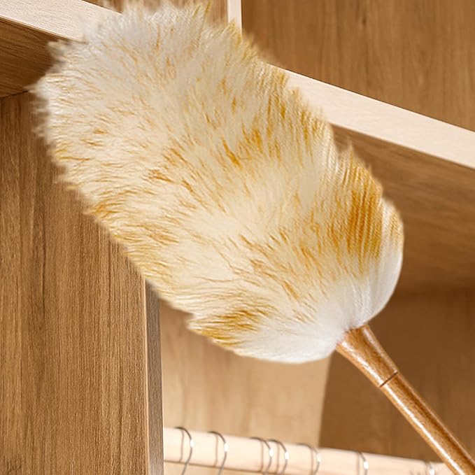 Dusters for Cleaning 20in Static Fluffy Lambswool Duster with Wood Handle Bendable Washable Cleaning Tools for Ceiling Fan Window Computer Shelves Lambswool Duster Wool Dusters for.