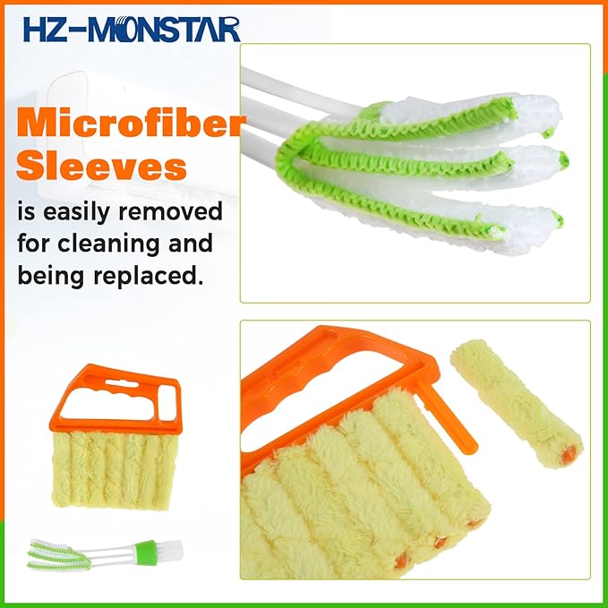 3Pcs Window Venetian Blind Cleaner Duster Tool, Window Venetian 7 Finger Dusting Cleaner Tool and Air Vent Cleaner, Shutter Cleaner Brush for Window Air Conditioner Duster Dirt Cleaner