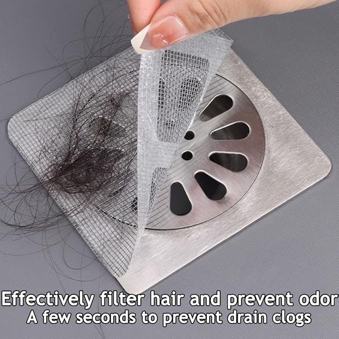 40 Pcs Disposable Shower Drain Cover Hair Catcher Shower Drain Mesh Stickers, Rectangular Hair Catcher Mesh Stickers for Bathroom, Laundry, Kitchen for Human and Pet Hair