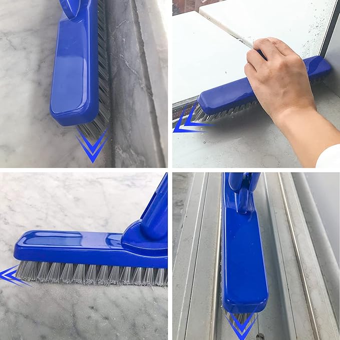 ITTAR Grout & Scrub Brush Combo, Floor Scrubber with Long Handle, Multi-Purpose Stiff Bristles Cleaning Brush Set for Tile, Grout, Deck, Kitchen, Shower Floor (2 Pcs)