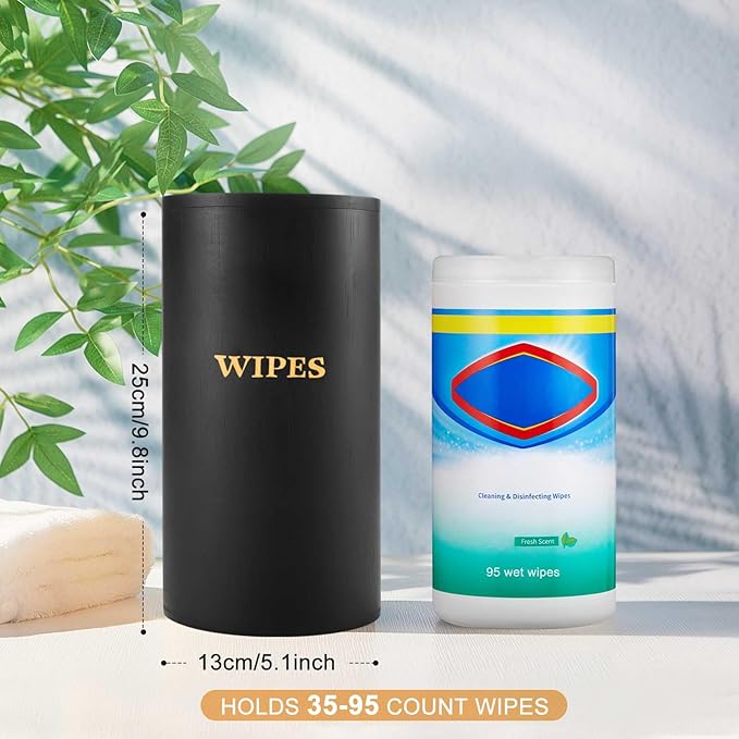Refillable Wet Wipes Dispenser Disinfecting Wipe Container with Magnetic Lid Stylish Decorative Bamboo Holder for Bathroom Kitchen Countertop Home Office Storage Cleaning(Black)
