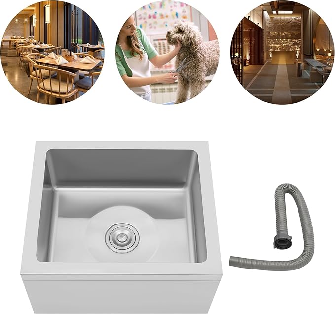 Commercial Floor Mop Sink, 19x 22x12 Inch Utility Room Service Basin Mop sink with Cleaning Tool Rack for Restaurant Kitchen Garage Basement Bathroom Stainless Steel No Baffles