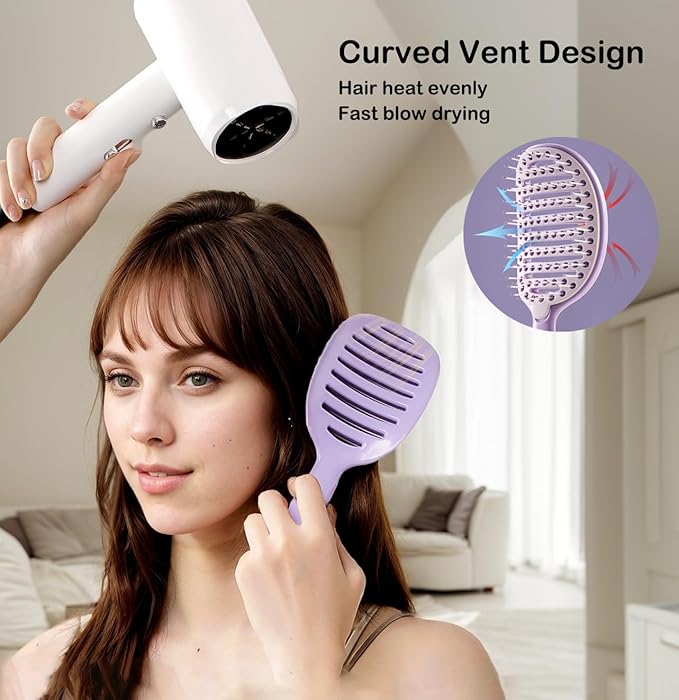 Self Cleaning Hair Brush, Easy to Clean, Curved Vented Detangler Brush for Faster Blow Drying for Women Men Kids, Wet & Dry Hair (Pink)