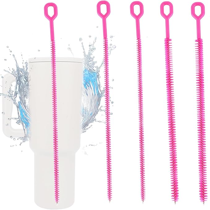 4pcs Straw Cleaner Brushes for Stanley, 8mm/0.31 Inch, 10mm/0.39 Inch, 12mm/0.47 Inch Reusable Extra Long Drinking Water Cup Bottle Straw Cleaning Brush Cleaning Tools Kit Accessories (Pink)