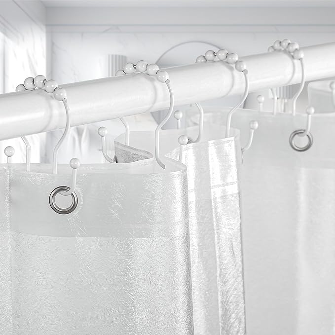 Goowin Shower Curtain Hooks, 12 Pcs Shower Curtain Rings, Stainless Steel Shower Curtain Hangers, Double Hook Shower Curtain Hooks, Smooth Sliding Anti-Drop Shower Rings for Curtain (White)
