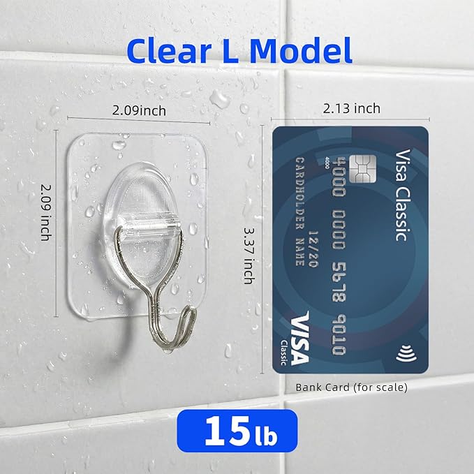 Adhesive Wall Hooks No Damage, Stick On Hooks for Hanging 10 Pack - Transparent Stainless Steel 5KG Heavy Duty, Waterproof Removable (5x5cm) Kitchen Bathroom Office, Ganchos para Pared (XL)