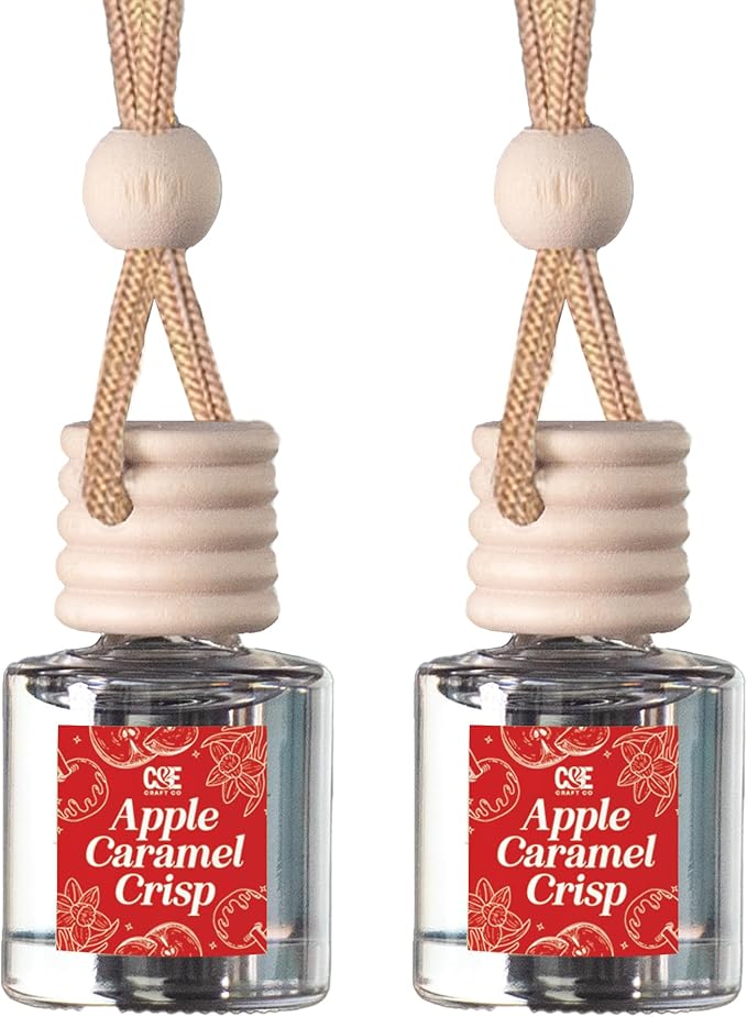 C&E Craft Co Hanging Car Air Freshener Diffuser 2 Pack, Long Lasting Fragrance Oil Car Freshener, Glass Bottle Auto Air Freshener, Made in USA (Apple Caramel Crisp)