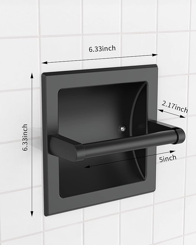 Toilet Paper Holder 2 Pack, Recessed Pivoting Toilet Paper Holder Wall Mount Stainless Steel for Large Rolls in Bathroom (Matte Black)