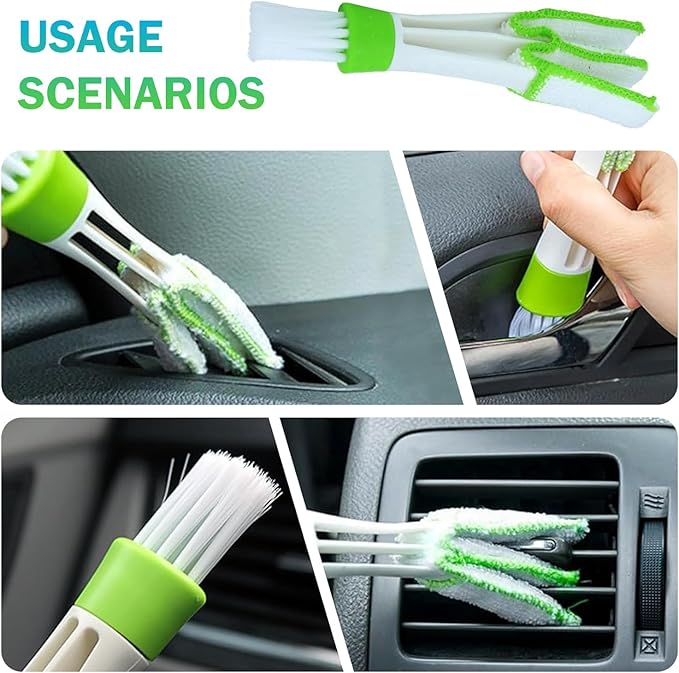 3 PCS Mini Dusters for Car Air Vent, Double Ended Mini Cleaning Brush, Window Blind Brush, Multifunctional Dust Collector Cleaning Cloth Tool, Universal for House, Car, Office (Green & White)