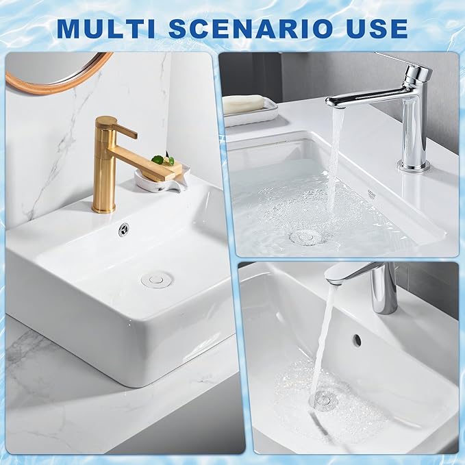 Upgraded Bathroom Sink Stopper, Sink Drain Strainer for 1.1-1.45 Inch, Brass Bullet Core, All Metal Cover, Pop Up Stainless Steel Drain Filter with Basket Hair Catcher, Round Design