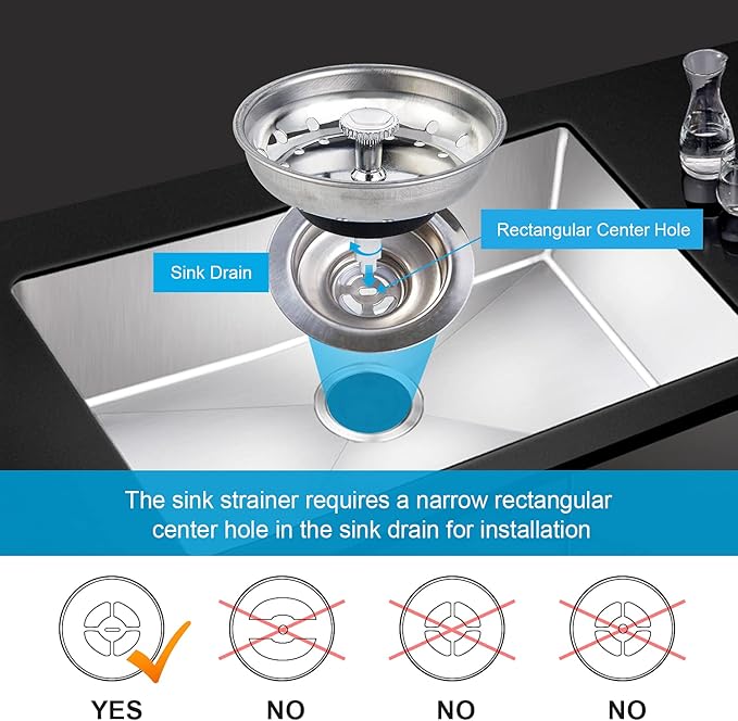 2 PCS Kitchen Sink Strainer and Stopper Combo Basket Replacement for Standard 3-1/2 inch Drain,Stainless Steel Basket with Rubber Stopper Bottom