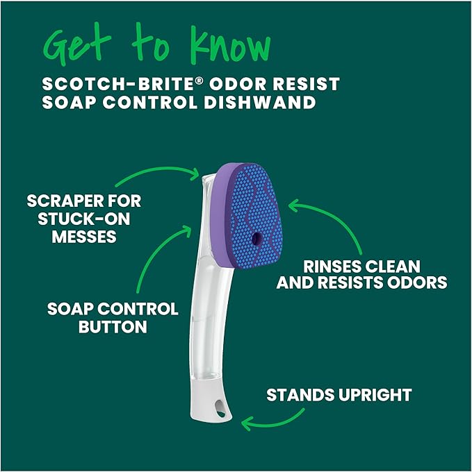 Scotch-Brite Scrub Dots Dishwand Refills for Cleaning Kitchen, Bathroom, and Household, Non-Scratch Refills Safe for Non-Stick Cookware, 2 Dishwand Refills