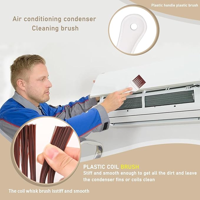 4 Piece AC Cleaning Tool Kit, Includes 1 Dual-Sided Condenser Evaporator Coil Cleaner Brush and 3 Microfiber Cleaning Brushes, Perfect for Air AC, Vent, Refrigerator, Radiator, Repair, and Cleaning