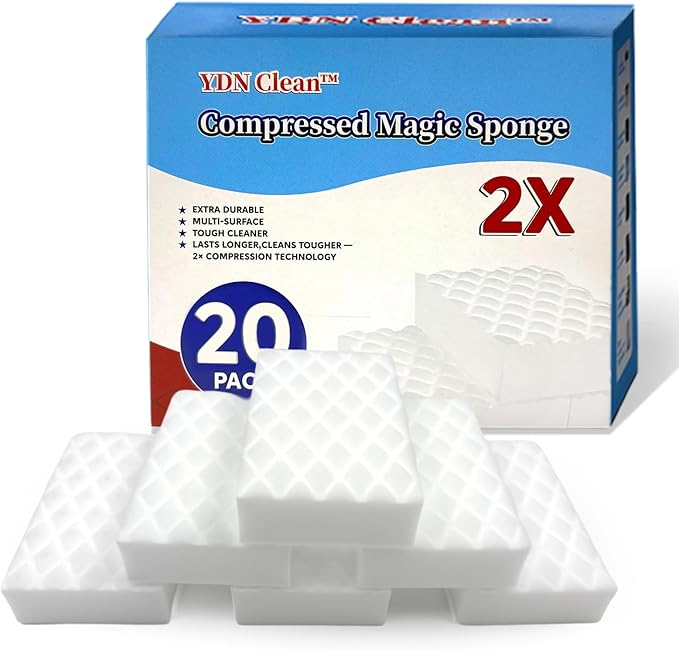 Magic Sponge 2X Density, Multi-Purpose Long Lasting Melamine Sponge, Water-Activated Cleaning Sponge Eraser for Kitchen, Bathroom, Wall, Shoes & Car Interior, Extra Durable, Non-Scratch (20)