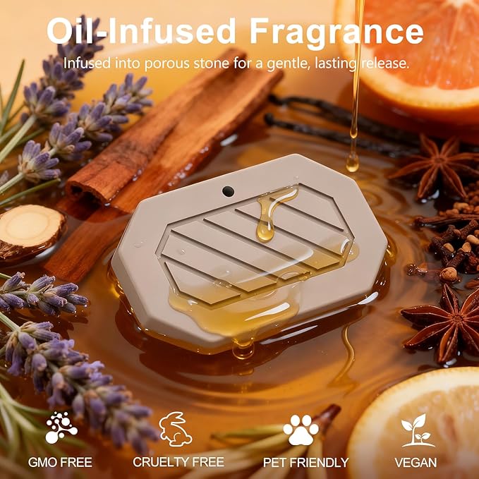 Car Air Freshener, 2-in-1 Stone Car Freshener with Visor Clip & Hanging Scent Diffuser, Natural Scent Stone Diffuser, Long-Lasting Odor Eliminator for Car or Home, Textured Amber