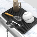 Dish Drying Matt for Kitchen Counter,10"14"18"20"Silicone Dry Rack Mat with Built in Drain, Kitchen Dry Mats for Dishes Drying Pad for Counter(18"×12"black)