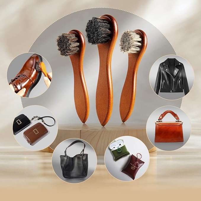 4-Piece Horse Hair Shoe Brush Shine Kit, Shoe Polish Brush, Leather Shoes Boot Cleaning Brushes Care Clean Dauber Applicator