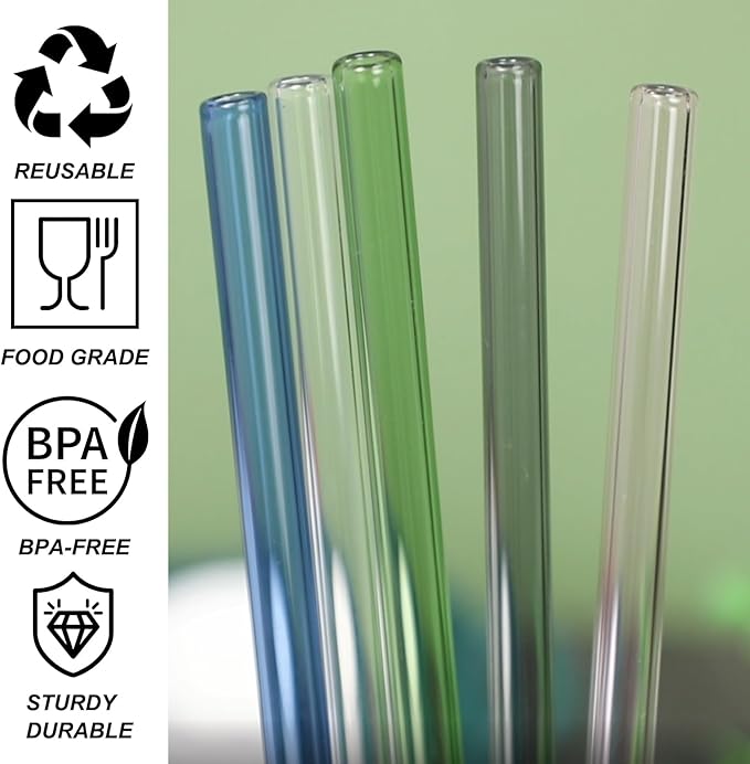 Replacement Straw Compatible with Stanley 40 oz Tumbler Straws, 4 Pcs Reusable Straws with Cleaning Brush, Long Glass Straw for Stanley Accessories, Green