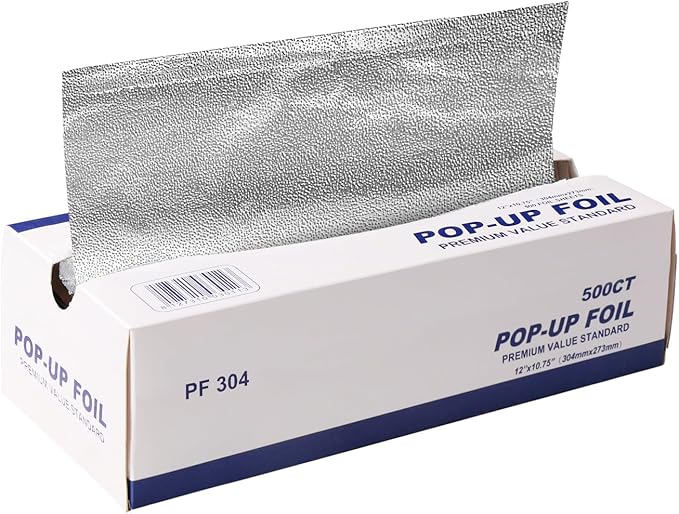 Aluminum Foil Sheets, Pre-Cut Foil Sheets, for Home Restaurant Food Processing, High-Temperature Resistant Non-Stick Type, Pop Up Single Sheets, 200 Sheets (12 in 500 Sheet)