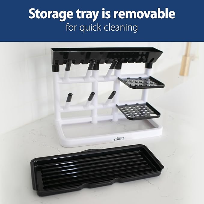Dr. Brown's Drying Tower, Stand-Up Drying Rack, Countertop Baby Bottle Drying with Organized Storage for Baby Essentials, Space Saving Vertical Rack, Gray