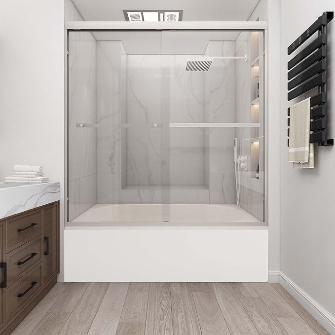Tub Shower Door 56-60" W x 60" H,Polished Chrome Bathtub Door with 1/4"(6mm) Tempered Glass,Bathtub Shower Door Easy to Clean