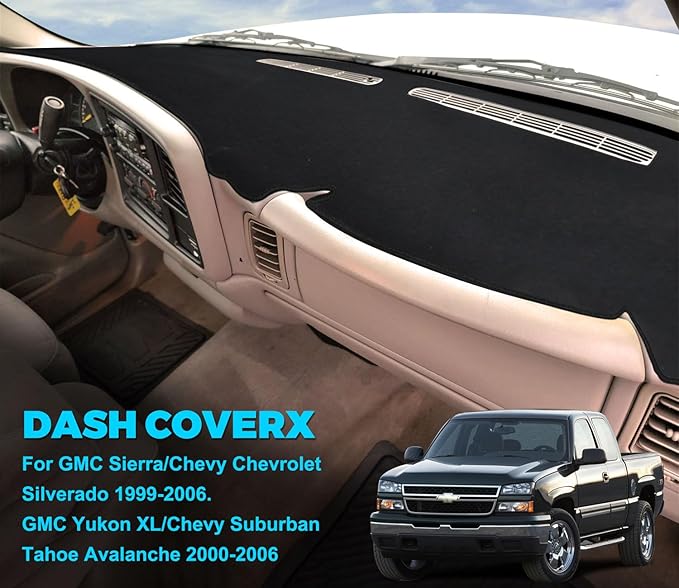 GZSH Dash Cover Mat fit for GMC Sierra/Chevy Silverado 1500 2500 3500 HD 1999-2006 ，GMC Yukon/Yukon XL/Chevy Suburban/Tahoe Avalanche 2000-2006 with Dust Brush |Easy to Install| |Full Cover|