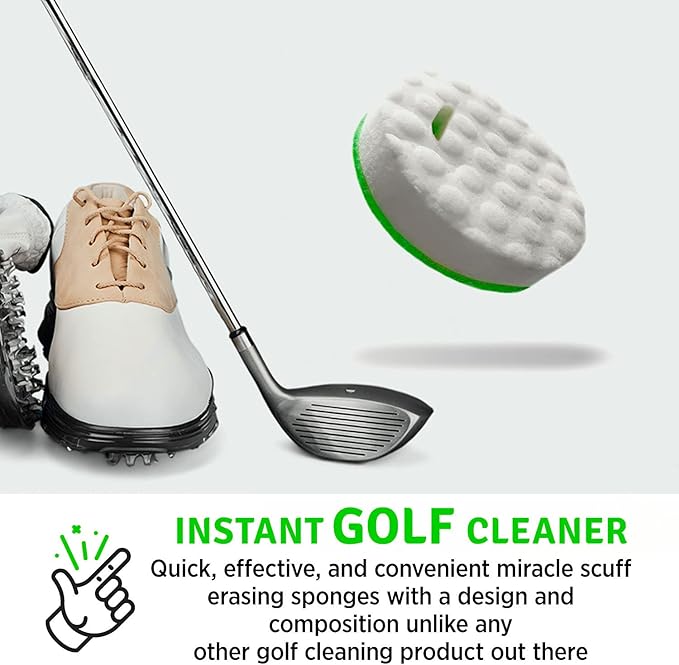 Instant Golf Eraser, Premium Dual-Sided Sponge - Golf Club Cleaner, Golf Ball Cleaner, Golf Club Groove Cleaner 6-Pack with Tether, 12-Pack Refill, Premium Embroidered Golf Towel with Clip