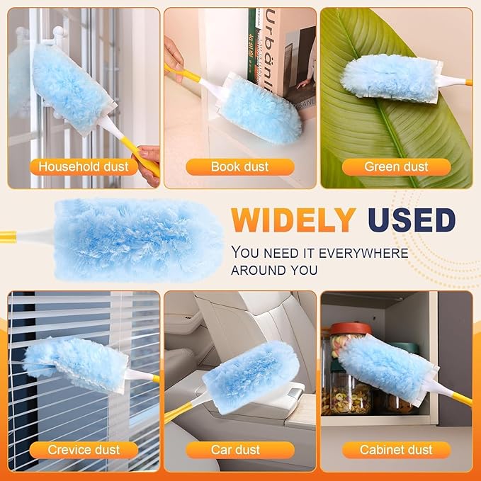 50 Pack Duster Refills for Swiffer Duster,Disposable Dusters Kit for Cleaning Home, Office, Ceiling Fans, Furniture (50 Count+ 3FT Extended Handle +1 Handle)