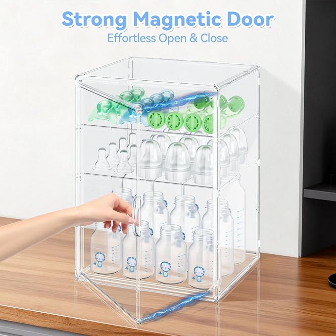 Baby Bottle Organizer for Countertop, X-Large Clear Bottle Storage Organizer, Baby Bottle Storage Organizer for Bottles, Nipples, Pump Parts & Food Jars, Nursery Cabinet, Kitchen Pantry
