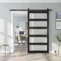 42'' x 84'' Glass Barn Door and 7 Ft Hardware Kit Included, MDF White Barn Door Slab with Frosted Glass, PVC Surface, Combined with Handle and Floor Guide-Assembly Required, Dark Grey