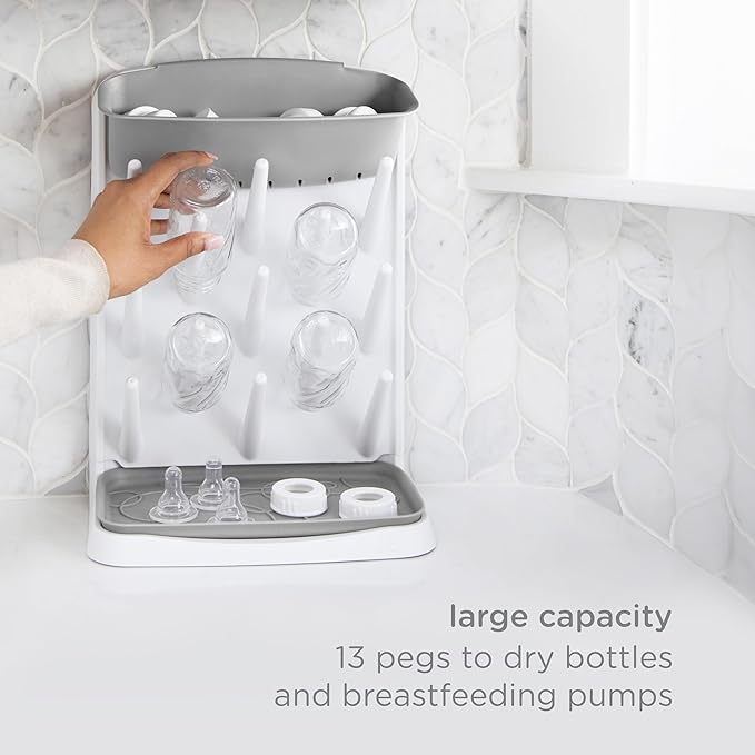 Ubbi Vertical Bottle Drying Rack, Bottle Brush & Microfiber Drying Mat Bundle, Newborn Baby Essentials, Baby Registry Must Haves, New Parent Gifts, Gray