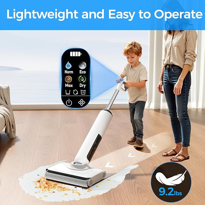 Cordless Wet Dry Vacuum Cleaner, 23KPa Vacuum Mop for Hard Floors, Up to 45 Min Runtime, 180° Lay-Flat Design with Hot Water Self-Cleaning & 185°F Hot Air Drying, Anti-Tangle Brush for Pet Hair